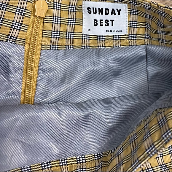 Aritzia Sunday Best Olive skirt size 00 XS yellow black pleated check plaid mini - Picture 3 of 5